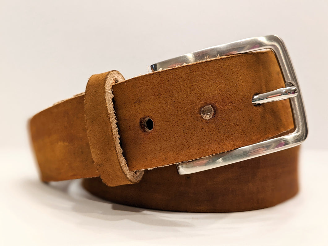 Veg Tan Men's Hand-Made Leather Belt: Cognac 1 3/8